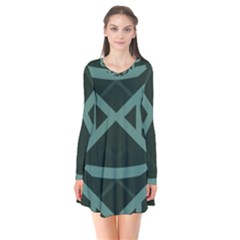 Geometric Design 01 Long Sleeve V-neck Flare Dress