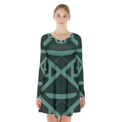 Geometric Design 01 Long Sleeve Velvet V-neck Dress