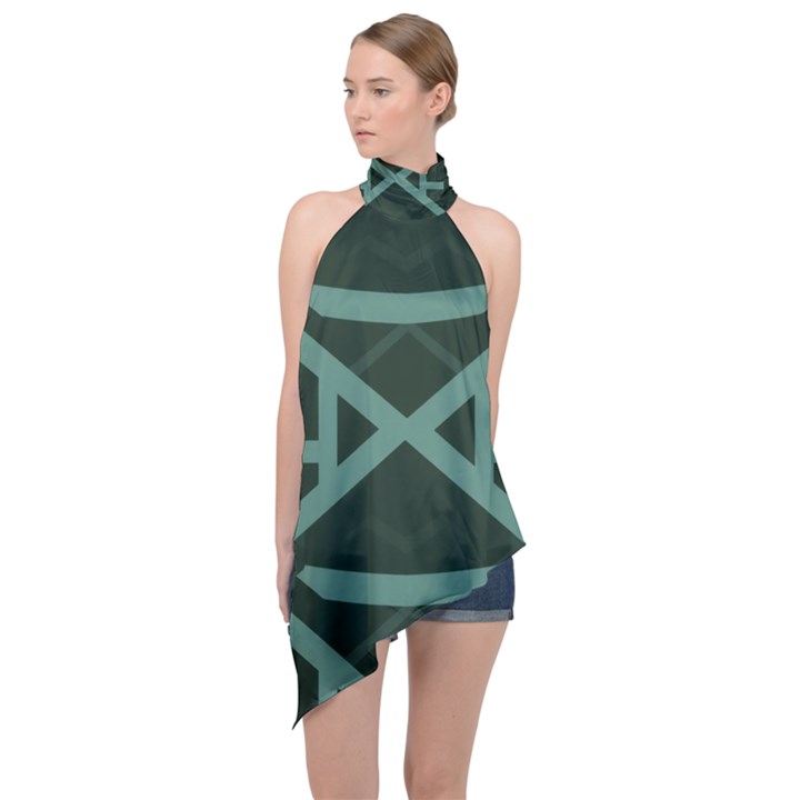 Geometric Design 01 Halter Asymmetric Satin Top