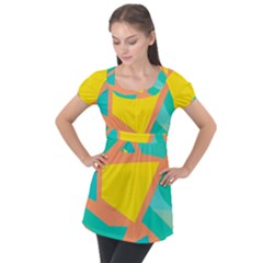 Geometric Design 02 Puff Sleeve Tunic Top