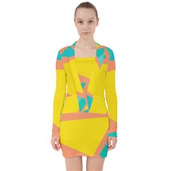 Geometric Design 02 V-neck Bodycon Long Sleeve Dress