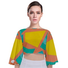 Geometric Design 02 Tie Back Butterfly Sleeve Chiffon Top