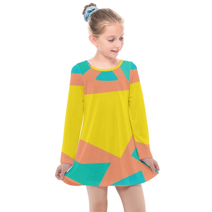 Geometric Design 02 Kids  Long Sleeve Dress