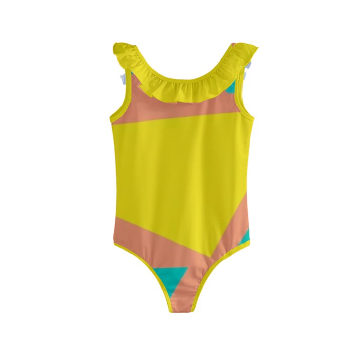 Geometric Design 02 Kids  Frill Swimsuit