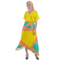 Geometric Design 02 Cross Front Sharkbite Hem Maxi Dress