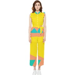 Geometric Design 02 Women s Frill Top Chiffon Jumpsuit