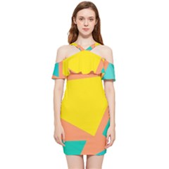 Geometric Design 02 Shoulder Frill Bodycon Summer Dress