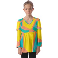 Geometric Design 02 Kids  V Neck Casual Top