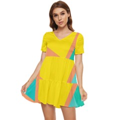 Geometric Design 02 Tiered Short Sleeve Babydoll Dress