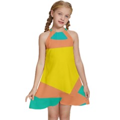 Geometric Design 02 Kids  Halter Collar Waist Tie Chiffon Dress