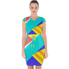 Geometric  Design 04 Capsleeve Drawstring Dress 