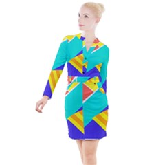 Geometric  Design 04 Button Long Sleeve Dress