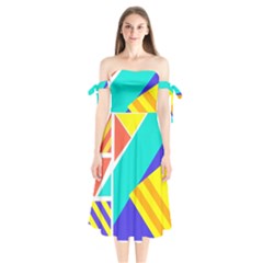 Geometric  Design 04 Shoulder Tie Bardot Midi Dress