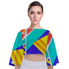 Geometric  Design 04 Tie Back Butterfly Sleeve Chiffon Top