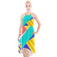 Geometric  Design 04 High-low Halter Chiffon Dress 