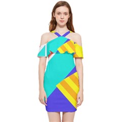 Geometric  Design 04 Shoulder Frill Bodycon Summer Dress