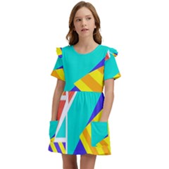 Geometric  Design 04 Kids  Frilly Sleeves Pocket Dress