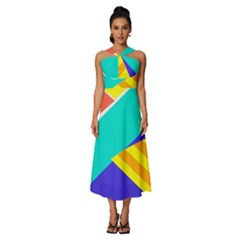 Geometric  Design 04 Sleeveless Cross Front Cocktail Midi Chiffon Dress by myclothy