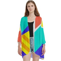 Geometric  Design 04 Open Front 3/4 Sleeve Batwing Chiffon Cardigan Kimono by myclothy