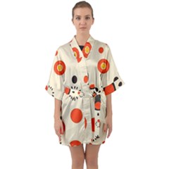 Geometric Design Half Sleeve Satin Kimono 