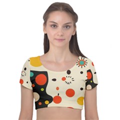 Geometric Design Velvet Short Sleeve Crop Top 