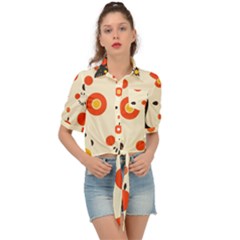 Geometric Design Tie Front Shirt 