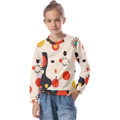 Geometric Design Kids  Long Sleeve T-shirt With Frill 