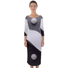 Geometric Design O6 Quarter Sleeve Midi Bodycon Dress