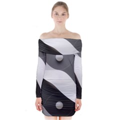 Geometric Design O6 Long Sleeve Off Shoulder Dress