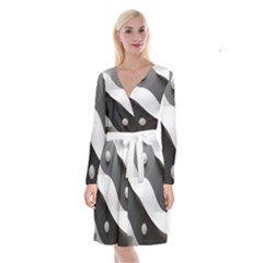 Geometric Design O6 Long Sleeve Velvet Front Wrap Dress