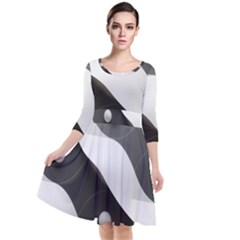 Geometric Design O6 Quarter Sleeve Waist Band Dress