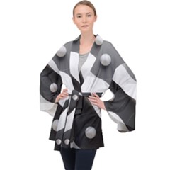 Geometric Design O6 Long Sleeve Velvet Kimono 