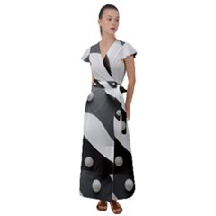 Geometric Design O6 Flutter Sleeve Maxi Dress