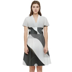 Geometric Design O6 Short Sleeve Waist Detail Dress