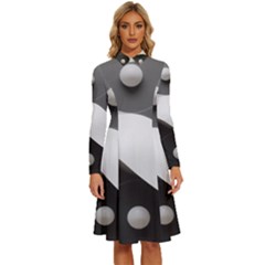 Geometric Design O6 Long Sleeve Shirt Collar A-line Dress