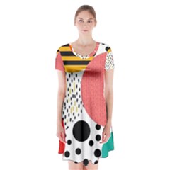 Geometric Design 07 Short Sleeve V-neck Flare Dress