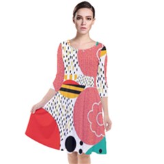 Geometric Design 07 Quarter Sleeve Waist Band Dress