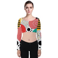 Geometric Design 07 Velvet Long Sleeve Crop Top