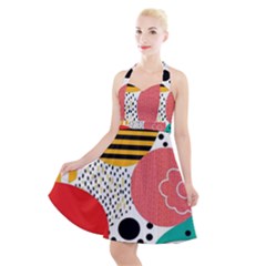 Geometric Design 07 Halter Party Swing Dress 