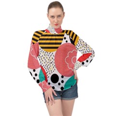 Geometric Design 07 High Neck Long Sleeve Chiffon Top