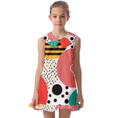 Geometric Design 07 Kids  Pilgrim Collar Ruffle Hem Dress