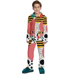 Geometric Design 07 Kids  Long Sleeve Velvet Pajamas Set