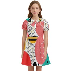 Geometric Design 07 Kids  Bow Tie Puff Sleeve Dress