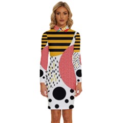 Geometric Design 07 Long Sleeve Shirt Collar Bodycon Dress by myclothy