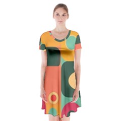 Geometric Design 08 Short Sleeve V-neck Flare Dress