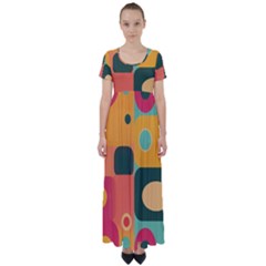 Geometric Design 08 High Waist Short Sleeve Maxi Dress