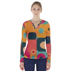 Geometric Design 08 V-neck Long Sleeve Top