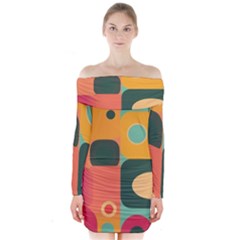 Geometric Design 08 Long Sleeve Off Shoulder Dress