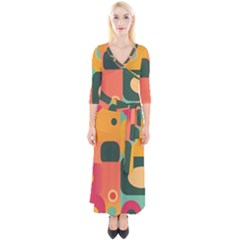 Geometric Design 08 Quarter Sleeve Wrap Maxi Dress