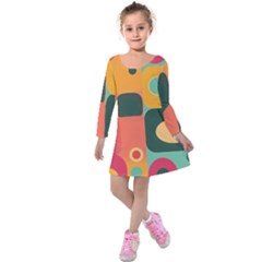 Geometric Design 08 Kids  Long Sleeve Velvet Dress